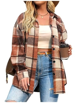 IN'VOLAND Womens Plus Size Casual Plaid Shacket Button Down Long Sleeve Flannel Shirt Short Jacket 16W-26W