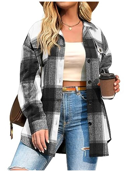 IN'VOLAND Womens Plus Size Casual Plaid Shacket Button Down Long Sleeve Flannel Shirt Short Jacket 16W-26W