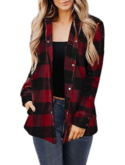 Meceku Womens Flannel Plaid Shirts Long Sleeve Button Down Blouses Oversized Casual Shacket with Pockets