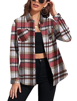 KevaMolly Plaid Long Sleeve Flannel Shirts for Women Loose Fit Boyfriend Button Down Shirt Casual Flannel Blouse Tops