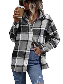 KevaMolly Plaid Long Sleeve Flannel Shirts for Women Loose Fit Boyfriend Button Down Shirt Casual Flannel Blouse Tops