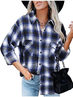 BTFBM Women Corduroy Shacket Jacket 2023 Long Sleeve Button Down Casual Plaid Flannel Shirts Boyfriend Fall Blouses Tops