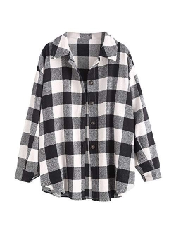 Womens Flannel Shacket Jacket Casual Plaid Wool Blend Button Down Long Sleeve Shirt 2023 Fall Clothes