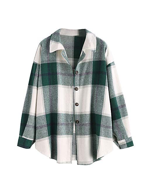 ZAFUL Womens Flannel Shacket Jacket Casual Plaid Wool Blend Button Down Long Sleeve Shirt 2023 Fall Clothes