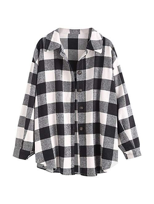 ZAFUL Womens Flannel Shacket Jacket Casual Plaid Wool Blend Button Down Long Sleeve Shirt 2023 Fall Clothes