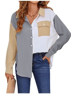 Womens Long Sleeve Shirts Flannel Plaid Tops 2023 Button Down Casual Fall Outfits Shacket