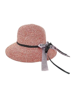 OPTIGRAM Women Wide Brim Summer Straw Sun Hat, UPF 50+ UV Protection Flowered Bonnet, Ladies Foldable Panama Beach Hat