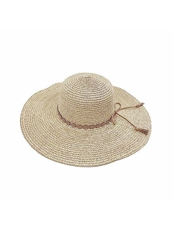 OPTIGRAM Women Wide Brim Summer Straw Sun Hat, UPF 50+ UV Protection Flowered Bonnet, Ladies Foldable Panama Beach Hat