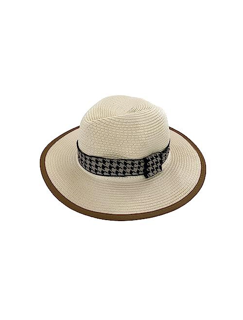 OPTIGRAM Women Wide Brim Summer Straw Sun Hat, UPF 50+ UV Protection Flowered Bonnet, Ladies Foldable Panama Beach Hat