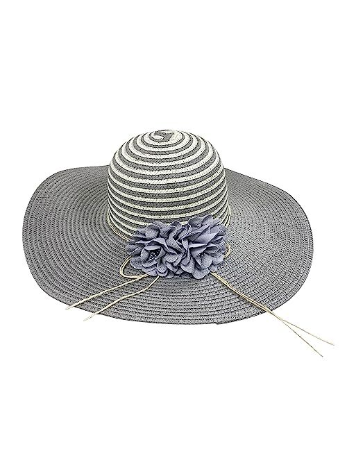 OPTIGRAM Women Wide Brim Summer Straw Sun Hat, UPF 50+ UV Protection Flowered Bonnet, Ladies Foldable Panama Beach Hat