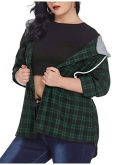 IN'VOLAND Womens Plus Size Flannel Shirts Plaid Hoodie Long Sleeve Plaid Shirt Jacket Button Down Shirts with Hood 16W-30W