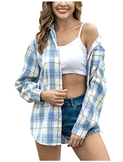 Lumister Oversized Flannel Shirt Women Long Sleeve Plaid Button Down Buffalo Shirt Blouse Tops with One Pocket