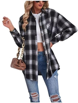 Lumister Oversized Flannel Shirt Women Long Sleeve Plaid Button Down Buffalo Shirt Blouse Tops with One Pocket