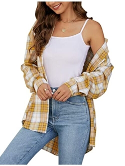 Lumister Oversized Flannel Shirt Women Long Sleeve Plaid Button Down Buffalo Shirt Blouse Tops with One Pocket