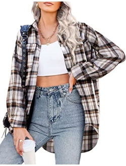 Beyove Plaid Flannel Shirt for Women Buffalo Long Sleeve Button Down Oversized Boyfriend Shacket Shirt Blouse Tops S-XXL