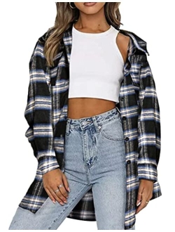 Beyove Plaid Flannel Shirt for Women Buffalo Long Sleeve Button Down Oversized Boyfriend Shacket Shirt Blouse Tops S-XXL