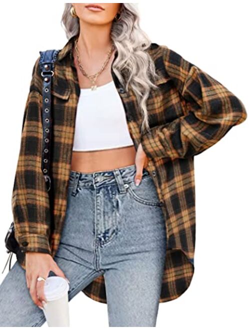 Beyove Plaid Flannel Shirt for Women Buffalo Long Sleeve Button Down Oversized Boyfriend Shacket Shirt Blouse Tops S-XXL