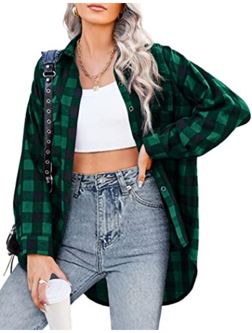 Beyove Plaid Flannel Shirt for Women Buffalo Long Sleeve Button Down Oversized Boyfriend Shacket Shirt Blouse Tops S-XXL