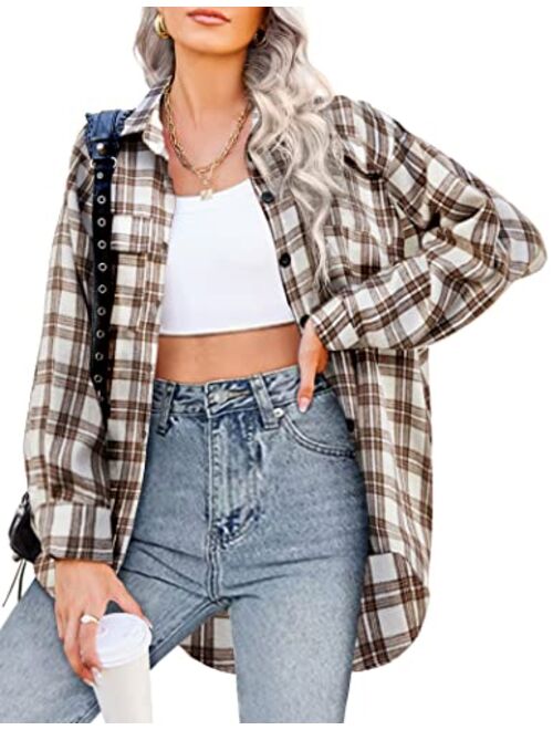 Beyove Plaid Flannel Shirt for Women Buffalo Long Sleeve Button Down Oversized Boyfriend Shacket Shirt Blouse Tops S-XXL