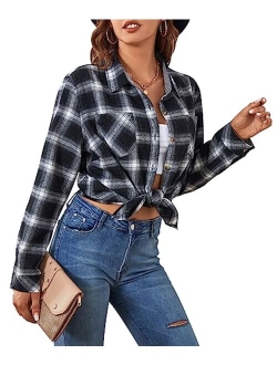 Damipow Premium Flannel Shirts for Women,Oversized Plaid Button Down Long Sleeve Women Blouses