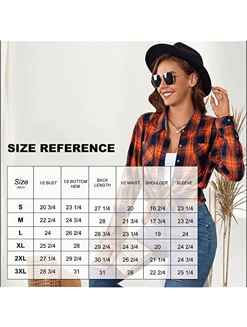 Damipow Premium Flannel Shirts for Women,Oversized Plaid Button Down Long Sleeve Women Blouses