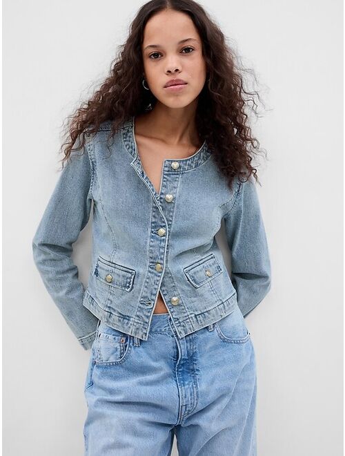 Gap Collarless Denim Jacket with Washwell