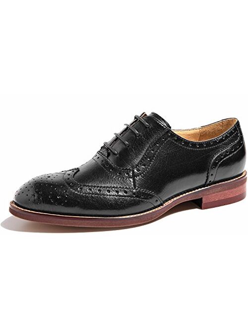 U-lite Women's Perforated Lace-up Wingtip Leather Flat Oxfords Vintage Oxford Shoes Brogues