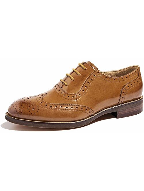 U-lite Women's Perforated Lace-up Wingtip Leather Flat Oxfords Vintage Oxford Shoes Brogues