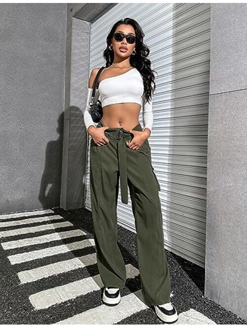 Blooming Jelly Womens High Waisted Baggy Cargo Pants Wide Leg Pants Relaxed Fit Pants 2023