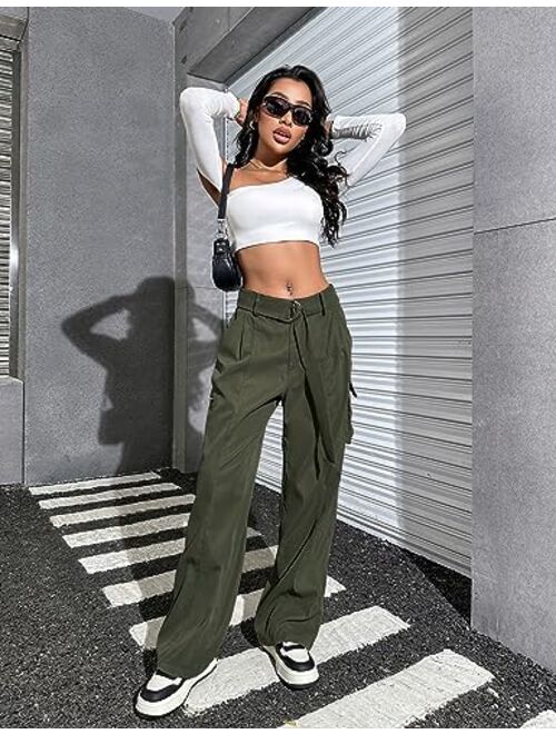 Blooming Jelly Womens High Waisted Baggy Cargo Pants Wide Leg Pants Relaxed Fit Pants 2023