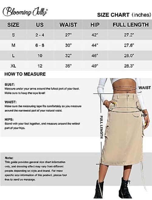 Blooming Jelly Womens Drawstring Midi Cargo Skirt Trendy Y2K Skirts Streetwear with Pockets 2023