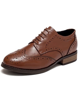 U-lite Women's Perforated Lace-up Wingtip Multicolor Leather Flat Oxfords Vintage Oxford Shoes