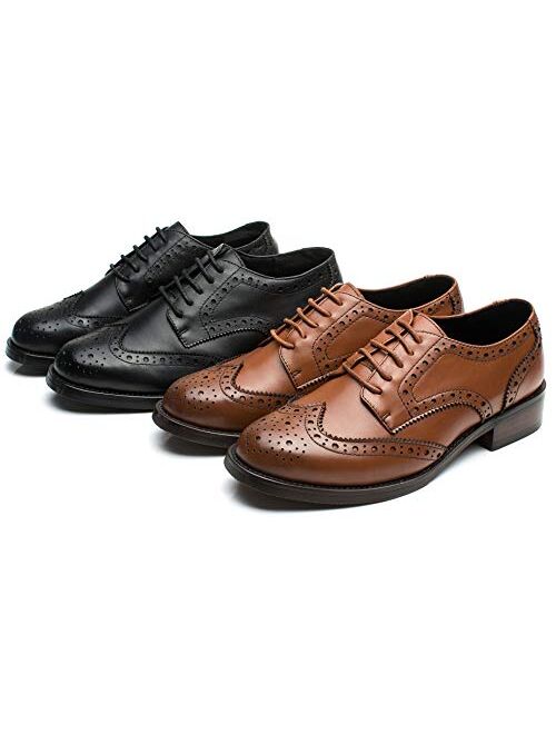 U-lite Women's Perforated Lace-up Wingtip Multicolor Leather Flat Oxfords Vintage Oxford Shoes
