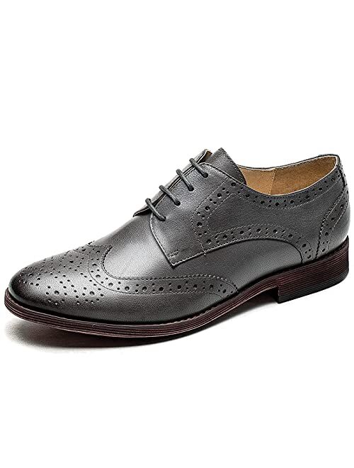 U-Lite Women's Perforated Classic Lace-up Oxfords Brogue Wingtip Round Toe Derby Saddle Leather Shoes for Women Girls Lady Wife