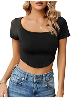 Womens Off The Shoulder Crop Tops Summer Sexy Blouses Puff Sleeve Cute Shirts Bow Tie Trendy Top 2023