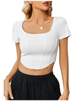 Womens Off The Shoulder Crop Tops Summer Sexy Blouses Puff Sleeve Cute Shirts Bow Tie Trendy Top 2023