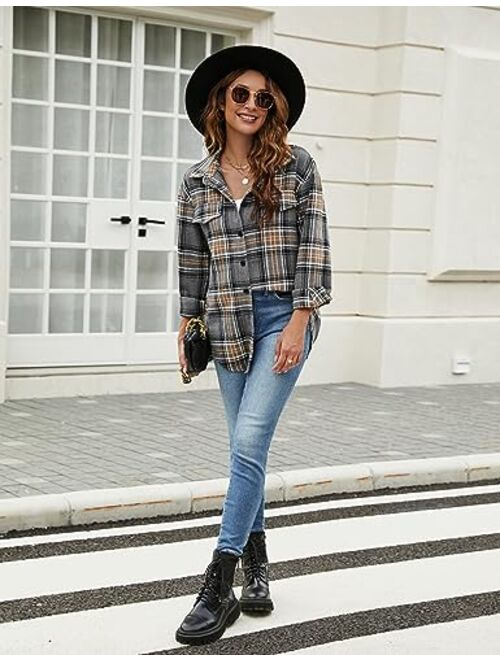 Blooming Jelly Womens Flannel Plaid Shirt Button Down Long Sleeve Shackets Winter Jackets 2023