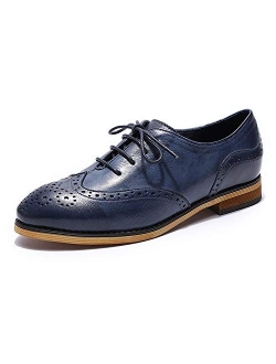 Mona flying Women's Leather Perforated Lace-up Oxfords Brogue Wingtip Derby Shoes for ladis Women