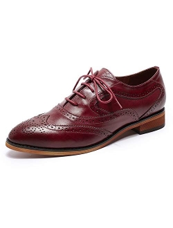 Mona flying Women's Leather Perforated Lace-up Oxfords Brogue Wingtip Derby Shoes for ladis Women