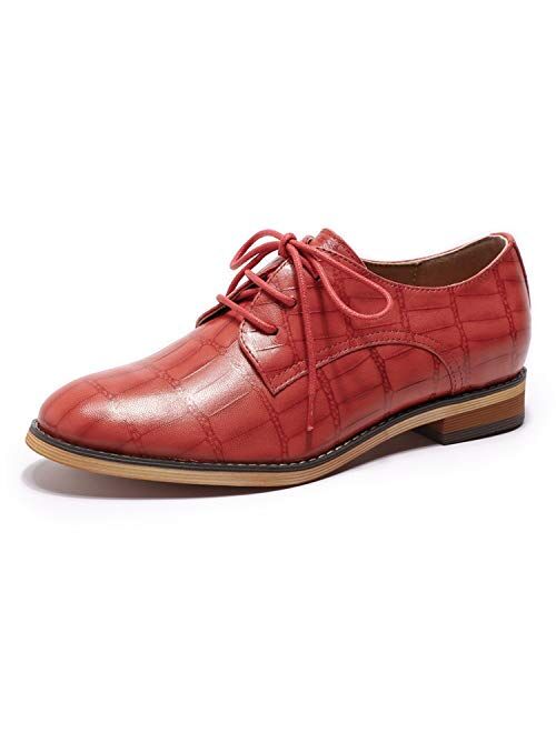 Mona flying Women's Leather Perforated Lace-up Oxfords Brogue Wingtip Derby Shoes for ladis Women