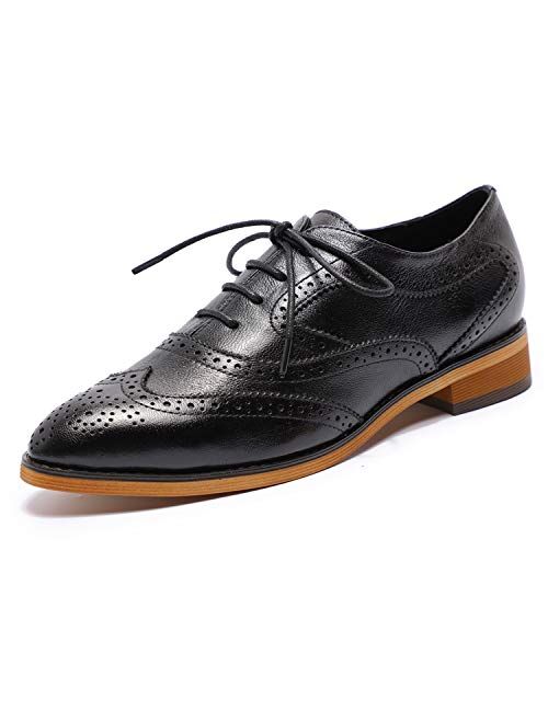 Mona flying Women's Leather Perforated Lace-up Oxfords Brogue Wingtip Derby Shoes for ladis Women