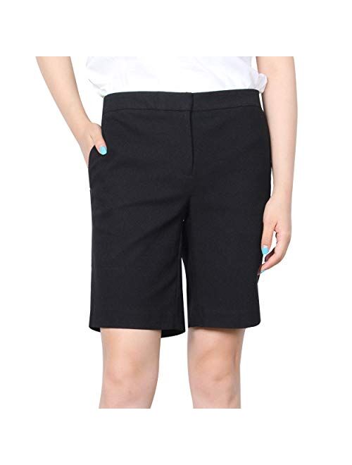 Senxcover Women's Golf Shorts, 9" Chino Shorts Stretch Casual Bermuda Shorts