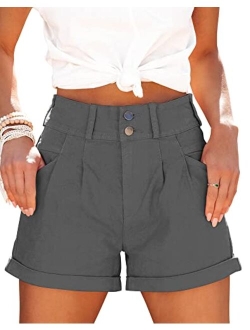 Orchidays Womens High Waisted Chino Bermuda Folded Hem Shorts