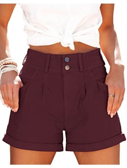 Orchidays Womens High Waisted Chino Bermuda Folded Hem Shorts