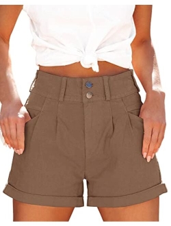 Orchidays Womens High Waisted Chino Bermuda Folded Hem Shorts