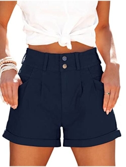 Orchidays Womens High Waisted Chino Bermuda Folded Hem Shorts