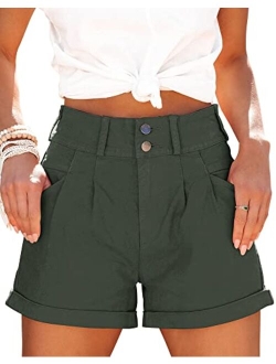 Orchidays Womens High Waisted Chino Bermuda Folded Hem Shorts