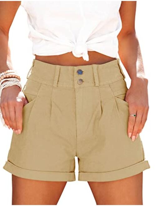 Orchidays Womens High Waisted Chino Bermuda Folded Hem Shorts