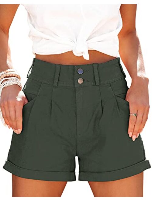 Orchidays Womens High Waisted Chino Bermuda Folded Hem Shorts