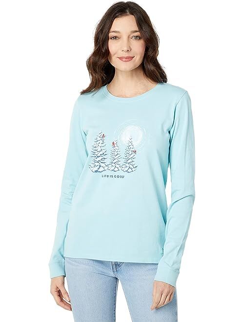 Life is Good Snowy Pines with Cardinals Long Sleeve Crusher Crew